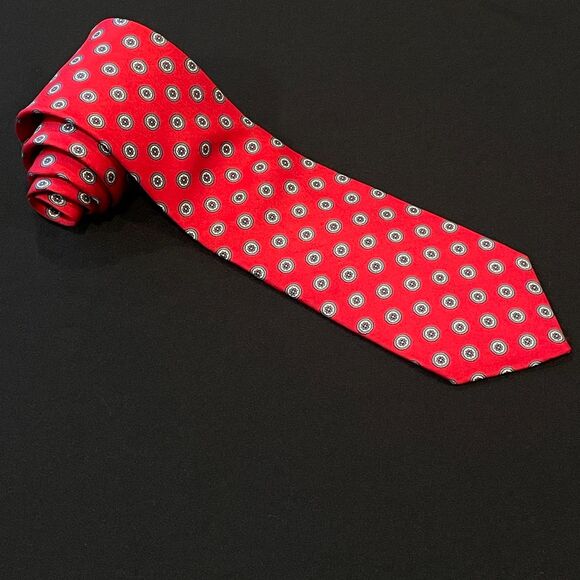 ~ J.G. Hook red vintage necktie tie, blue/gray, navy, gold medallion pattern USA - Picture 2 of 9